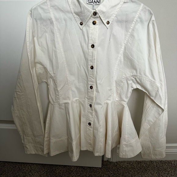 Ganni Egret Button-Up Peplum Blouse - Picture 7 of 7